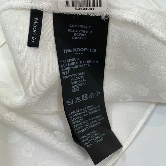 The Kooples Paris Blouse Top Size 2 Cream Dot Print Covered Buttons - Picture 11 of 11